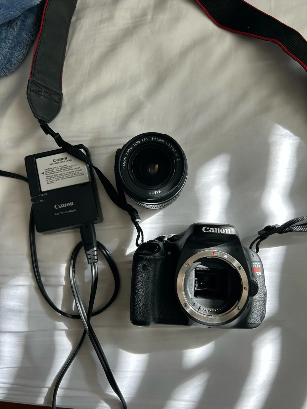 Canon T3I + 18-55mm Lens + Strap + Charger Bundle